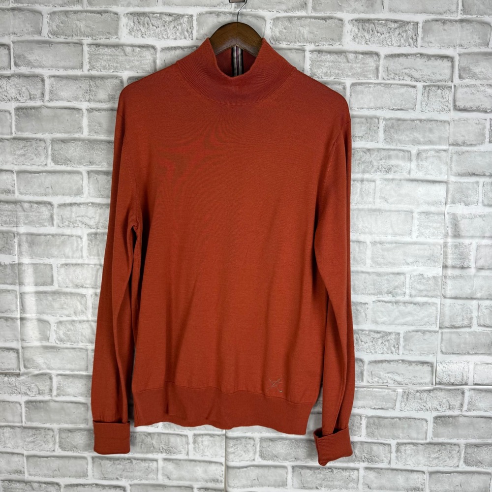 Ping x Hideoki Mens Merino Silk Mock Neck Sweater Orange Made in Italy Large